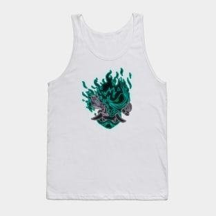 Green Neon Fire Samurai Skull Tank Top